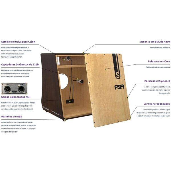 Cajon FSA Standard FS2509 Sumaúma Natural Captação Dupla XLR INTERMEZZO